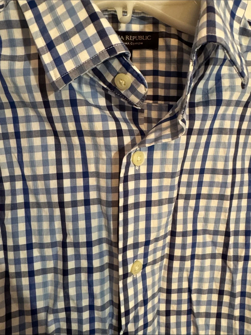 Banana Republic Men’s White and Blue Check Button-Down Shirt